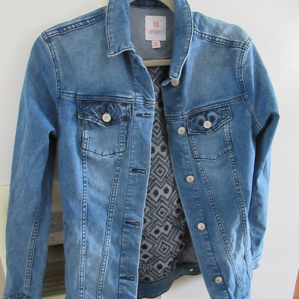 Aztec Embroidered Jean Jacket Lularoe stretch  Denim Jacket XS s